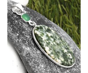 Natural Dioptase & Green Onyx Pendant SDP105500 P-1098, 18x31 mm