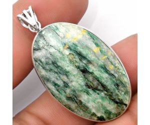 Green Mariposite 925 Sterling Silver Pendant Jewelry SDP105856 P-1001, 23x36 mm