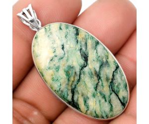 Green Mariposite 925 Sterling Silver Pendant Jewelry SDP105882 P-1001, 22x37 mm