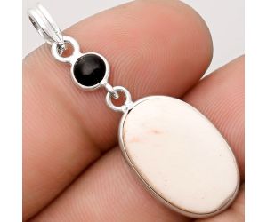 Natural White Scolecite & Black Onyx Pendant SDP105989 P-1098, 13x19 mm