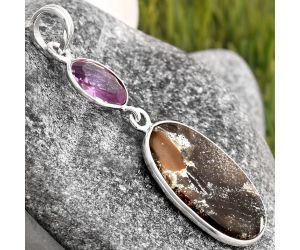 Natural Tabu Jasper & Amethyst Pendant SDP106020 P-1098, 13x22 mm