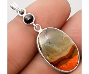 Natural Polygram Jasper & Black Onyx Pendant SDP106024 P-1098, 16x22 mm