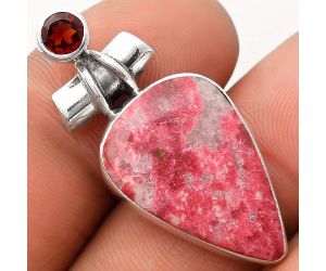 Natural Pink Thulite - Norway & Garnet Pendant SDP106223 P-1159, 15x23 mm