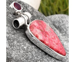 Natural Pink Thulite - Norway & Garnet Pendant SDP106223 P-1159, 15x23 mm