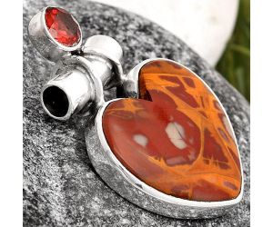 Valentine Gift Heart Natural Noreena Jasper & Garnet Pendant SDP106251 P-1159, 18x21 mm