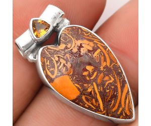 Valentine Gift Heart Coquina Fossil Jasper & Citrine Pendant SDP106323 P-1300, 15x24 mm