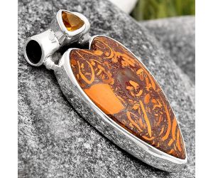 Valentine Gift Heart Coquina Fossil Jasper & Citrine Pendant SDP106323 P-1300, 15x24 mm