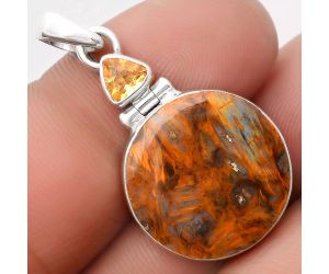 Natural Pietersite - Namibia & Citrine Pendant SDP106833 P-1108, 19x19 mm