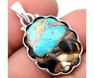 Natural Shell In Black Blue Turquoise Pendant SDP107084 P-1555, 18x22 mm