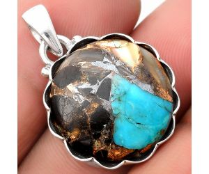 Natural Shell In Black Blue Turquoise Pendant SDP107096 P-1555, 19x19 mm