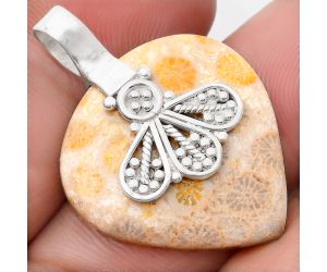 Natural Flower Fossil Coral Pendant SDP107636 P-1469, 25x26 mm