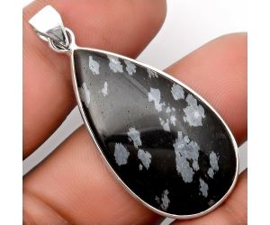 Natural Snow Flake Obsidian Pendant SDP108447 P-1001, 19x35 mm