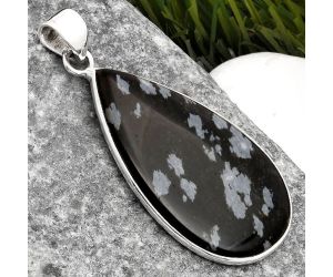 Natural Snow Flake Obsidian Pendant SDP108447 P-1001, 19x35 mm