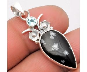 Snow Flake Obsidian & Sky Blue Topaz Pendant SDP109774 P-1695, 11x20 mm