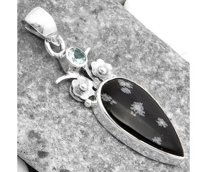 Snow Flake Obsidian & Sky Blue Topaz Pendant SDP109774 P-1695, 11x20 mm