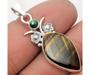 Natural Blue Tiger Eye & Malachite Eye Pendant SDP109800 P-1695, 13x22 mm