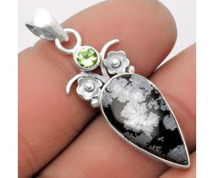 Snow Flake Obsidian & Sky Blue Topaz Pendant SDP109809 P-1695, 11x20 mm