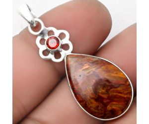 Natural Pietersite - Namibia & Garnet Pendant SDP109961 P-1634, 15x23 mm