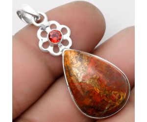 Rare Cady Mountain Agate & Garnet Pendant SDP110004 P-1634, 16x23 mm