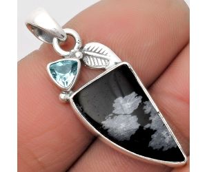 Snow Flake Obsidian & Sky Blue Topaz Pendant SDP110014 P-1652, 12x22 mm