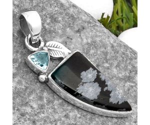 Snow Flake Obsidian & Sky Blue Topaz Pendant SDP110014 P-1652, 12x22 mm