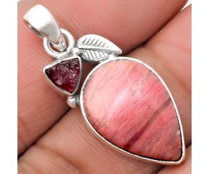 Pink Tulip Quartz & Pink Tourmaline Rough Pendant SDP110026 P-1652, 14x20 mm