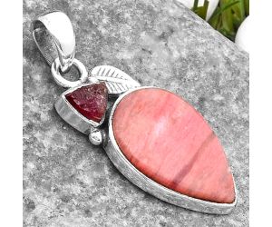 Pink Tulip Quartz & Pink Tourmaline Rough Pendant SDP110026 P-1652, 14x20 mm