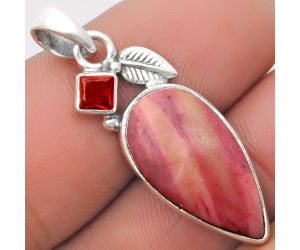 Natural Pink Tulip Quartz & Garnet Pendant SDP110032 P-1652, 12x22 mm