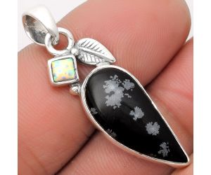 Natural Snow Flake Obsidian & Fire Opal Pendant SDP110036 P-1652, 10x22 mm