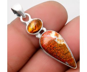 Natural Red Moss Agate & Tiger Eye Pendant SDP110225 P-1077, 10x22 mm