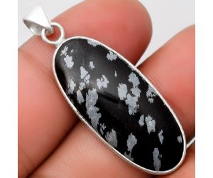 Natural Snow Flake Obsidian Pendant SDP110902 P-1053, 14x33 mm