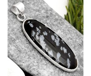 Natural Snow Flake Obsidian Pendant SDP110902 P-1053, 14x33 mm