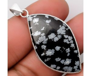 Natural Snow Flake Obsidian Pendant SDP110936 P-1053, 21x39 mm