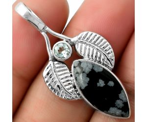 Snow Flake Obsidian & Sky Blue Topaz Pendant SDP111726 P-1416, 9x19 mm