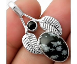 Snow Flake Obsidian & Black Onyx Pendant SDP111732 P-1416, 10x16 mm