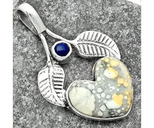 Valentine Gift Heart Natural Maligano Jasper & Lapis Pendant SDP111736 P-1416, 15x16 mm