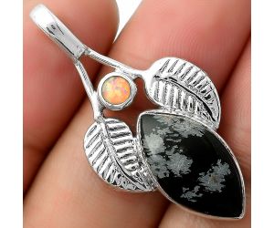 Natural Snow Flake Obsidian & Fire Opal Pendant SDP111748 P-1416, 10x18 mm