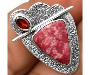 Natural Pink Thulite - Norway & Garnet Pendant SDP113034 P-1338, 13x16 mm