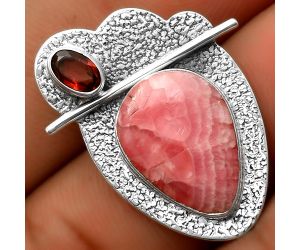 Rhodochrosite Argentina & Garnet Pendant SDP113038 P-1338, 12x16 mm