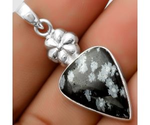 Natural Snow Flake Obsidian Pendant SDP113155 P-1308, 16x21 mm