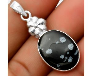 Natural Snow Flake Obsidian Pendant SDP113156 P-1308, 15x20 mm