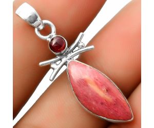 Natural Pink Tulip Quartz & Garnet Pendant SDP113288 P-1243, 9x20 mm