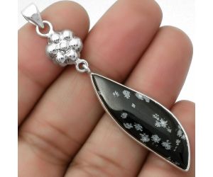 Natural Snow Flake Obsidian Pendant SDP114022 P-1211, 11x35 mm