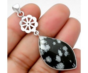 Natural Snow Flake Obsidian Pendant SDP114153 P-1634, 19x31 mm