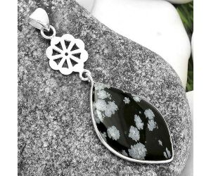 Natural Snow Flake Obsidian Pendant SDP114153 P-1634, 19x31 mm