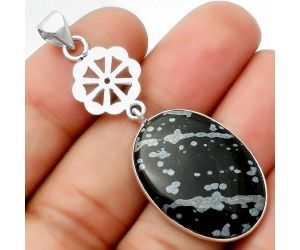 Natural Snow Flake Obsidian Pendant SDP114155 P-1634, 18x26 mm