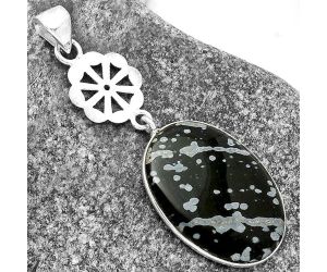 Natural Snow Flake Obsidian Pendant SDP114155 P-1634, 18x26 mm