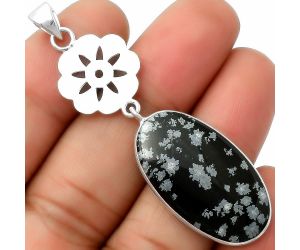 Natural Snow Flake Obsidian Pendant SDP114245 P-1634, 16x29 mm