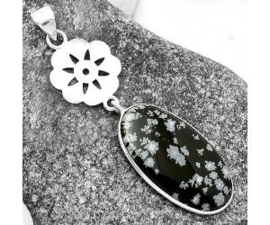 Natural Snow Flake Obsidian Pendant SDP114245 P-1634, 16x29 mm