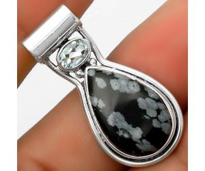 Snow Flake Obsidian & Sky Blue Topaz Pendant SDP114462 P-1130, 12x19 mm